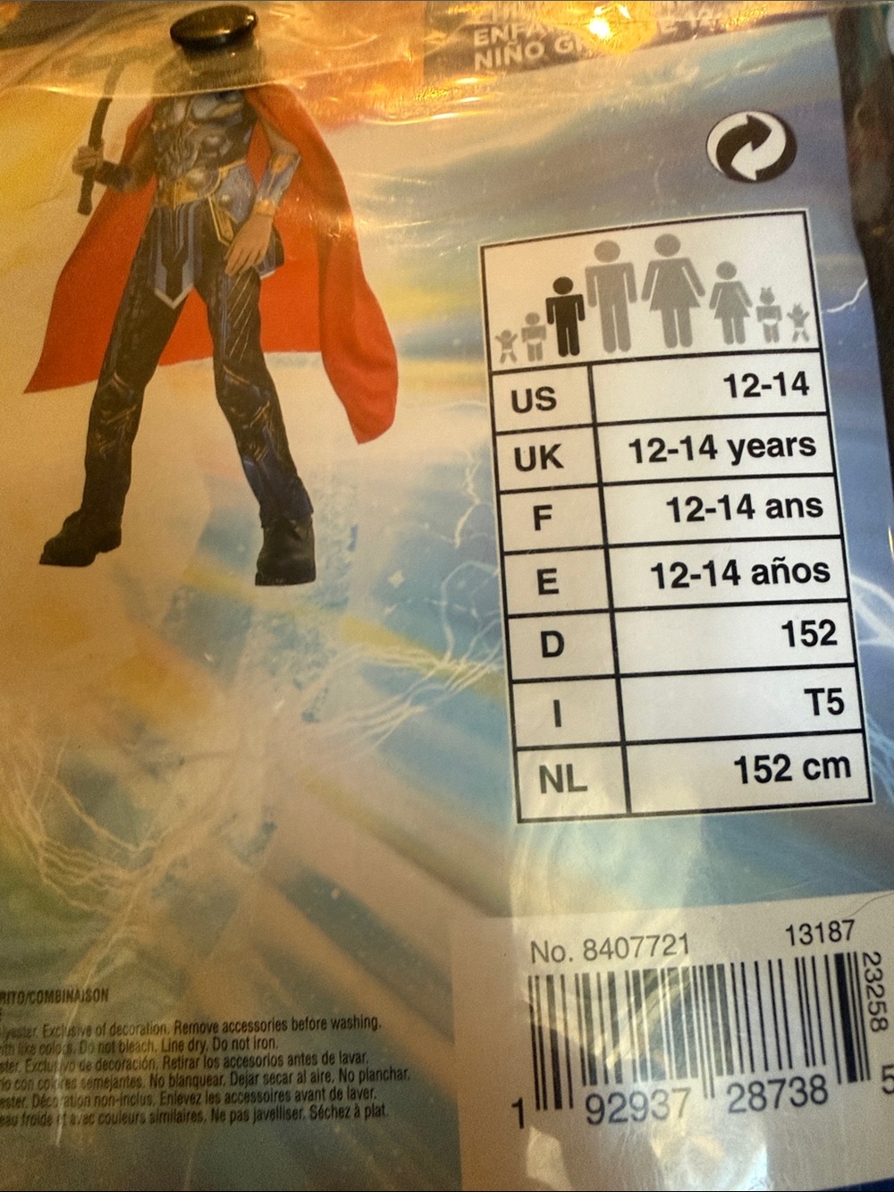 KIDS Unisex Marvel Thor 5 PCS Costume with Red Cape Blue Armor Size Large 10/12 - Picture 10 of 11